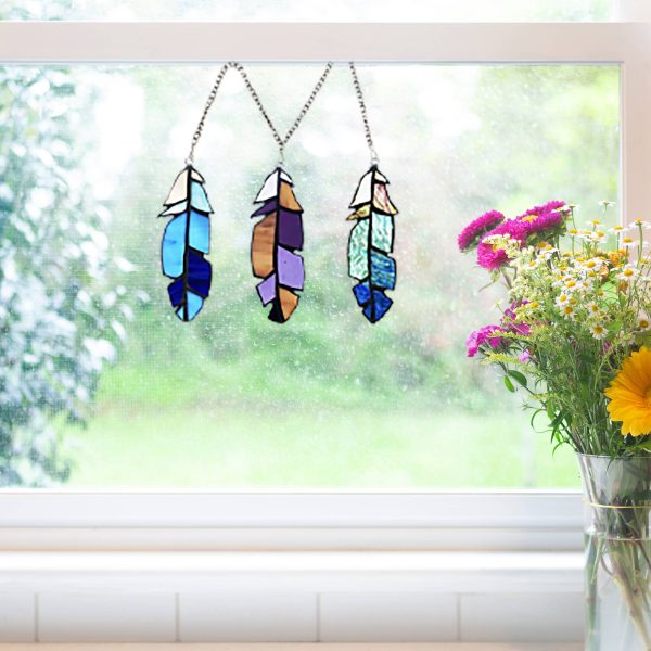 Set of 3 - 6 H Aleyna Multicolor Feather Window Panel Discount