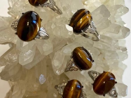 Tiger Eye White Bronze Ring - Various Sizes For Discount