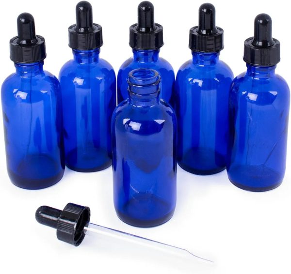 Cobalt Blue Glass Bottles- 2 oz with dropper on Sale