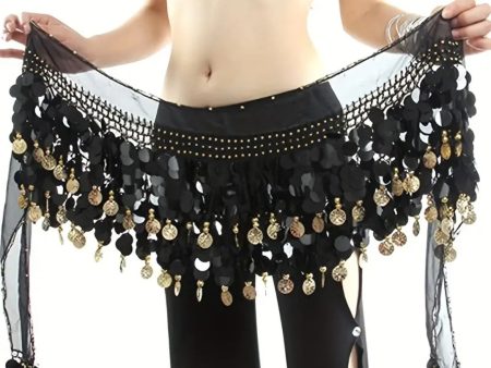 Belly Dance, Hip Scarf, Coin Skirt - Flashy Black Gold Coin Online