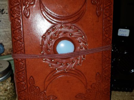 Triple Moon with Stone Embossed Leather Journal w  cord 5 x 7” Hot on Sale