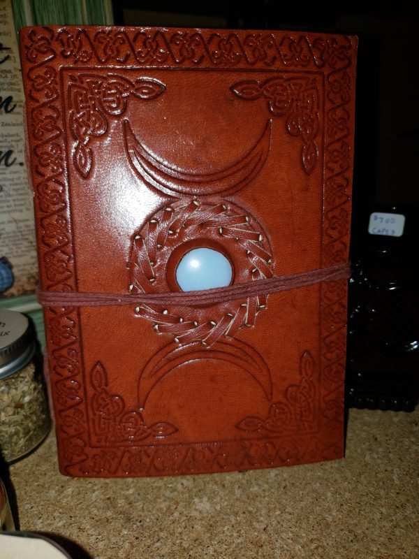 Triple Moon with Stone Embossed Leather Journal w  cord 5 x 7” Hot on Sale