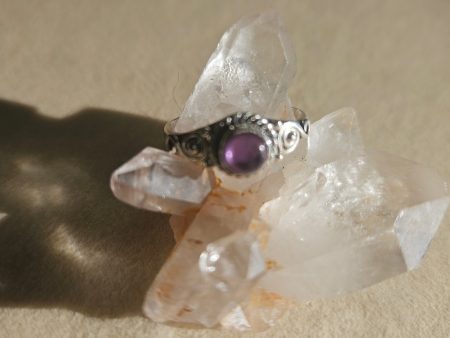 Ring Genuine Round Deep Amethyst - Sterling Silver 925 - Size 8 Discount