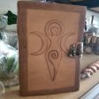 Triple Moon Goddess Embossed Blonde Leather Journal w  latch 5 x 7  (Maiden, Mother, Crone) Online Sale