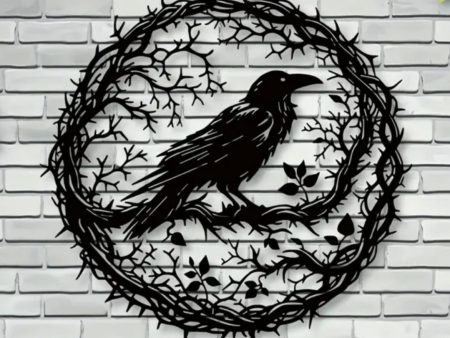 Raven on Branch Metal Wall Iron Art Discount