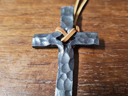 Large Iron Hanging Cross on leather cord Discount