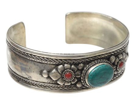 Silver Turquoise Leaf Cuff Bracelet Online now