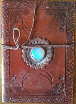 Triple Moon with Stone Embossed Leather Journal w  cord 5 x 7” Hot on Sale