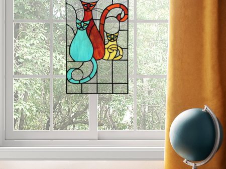 Coy Cats Trio Multicolor Stain Glass Window Hot on Sale