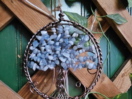 Blue Aventurine Tree of Life Crystal & Wire Suncatcher 4  Supply