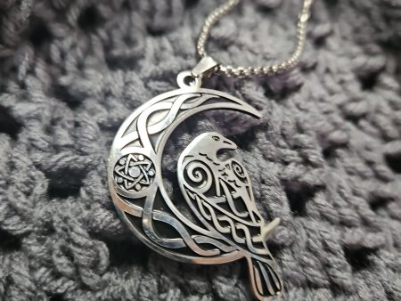 Crescent Moon Celtic Knot Raven Stainless Steel Necklace For Discount