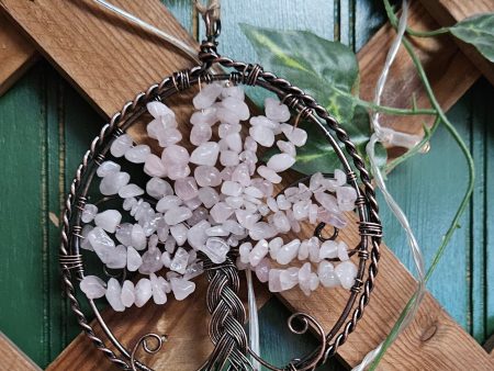 Rose Quartz Tree of Life Crystal & Wire Suncatcher 4  Online now