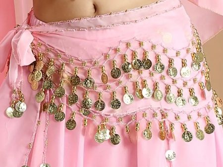 Belly Dance, Hip Scarf, Coin Skirt - Pink Gold Coins Cheap