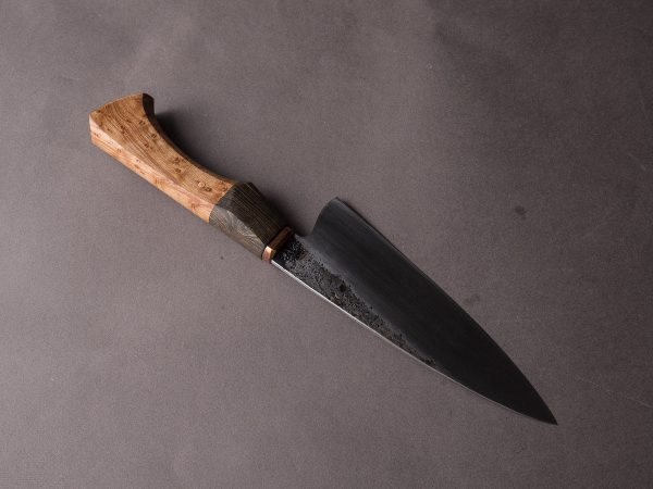 Zay Knives - 1084 Carbon - Chef Knife - Copper Bolster, Black Dyed Maple, & Birdseye Maple Handle Fashion