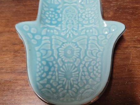 Turquoise Hamsa Jewelry Dish   Trinket Disk on Sale