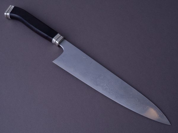 Hitohira - Tanaka x Yohei - Blue #1 Damascus - 240mm Gyuto - Ebony Fusion Handle Sale