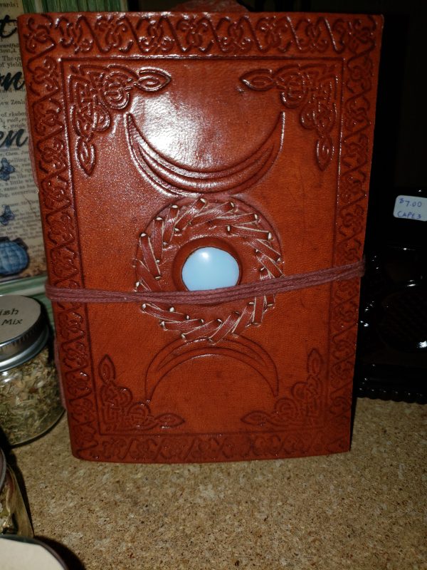 Triple Moon with Stone Embossed Leather Journal w  cord 5 x 7” Hot on Sale