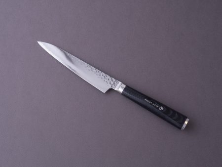 RYUSEN - TANGANRYU - VG10 Tsuchime Damascus - 135mm Petty - Black Micarta Hybrid Handle Online now