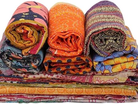 Vintage Kantha Quilts Handmade Old Saree Made Gudari Boho Bedding Throw Blanket Hot on Sale