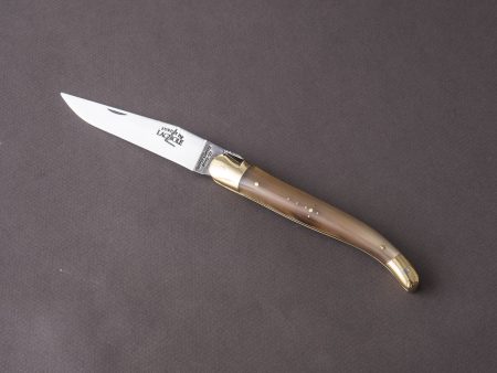 Forge De Laguiole - 12cm Folding Knife - Spring System - Blonde Horn Handle and Brass Bolsters Online now