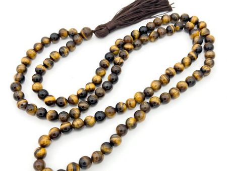 Tiger s Eye Zen Unknotted 108 Bead Mala - Prayer Beads - 8mm For Sale