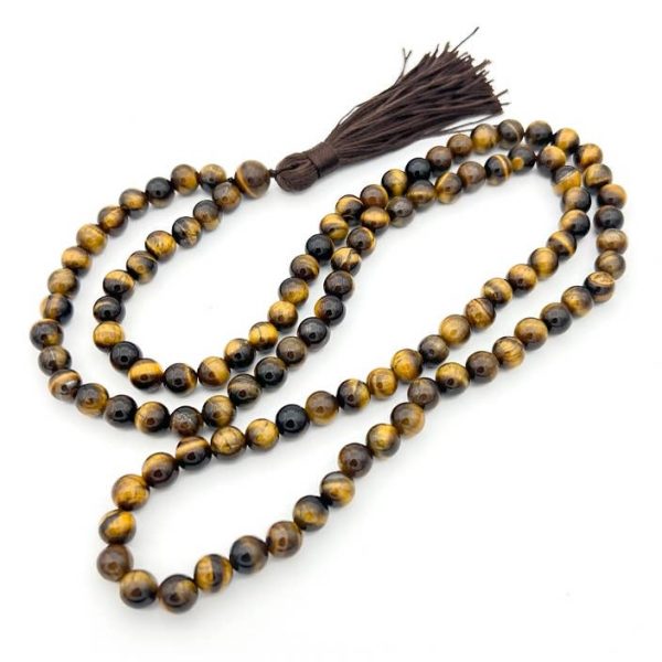 Tiger s Eye Zen Unknotted 108 Bead Mala - Prayer Beads - 8mm For Sale