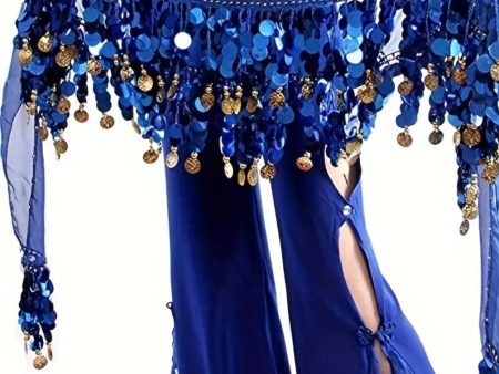 Belly Dance, Hip Scarf, Gold Coin Skirt - Flashy Blue Gold Coin Online Sale