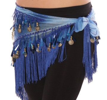 Tie-Dye Triangle Hip Scarf with Teardrop Paillettes, Fringe, & Gold Coins - BLUE For Cheap