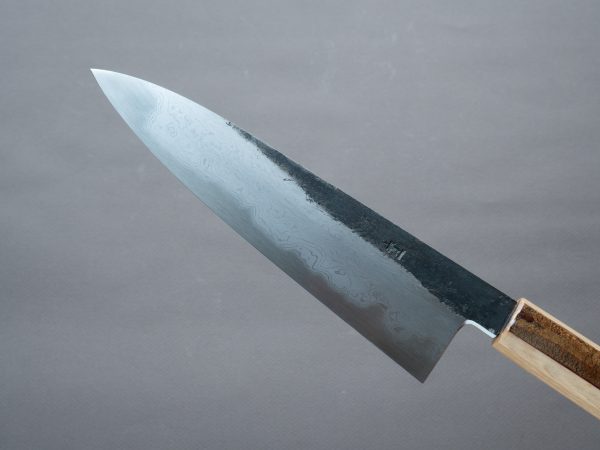 HADO - Sumi - Blue #1 - Damascus Kurouchi - 210mm Gyuto - Oak and Cherry Bark Handle - Extra Height Online Sale