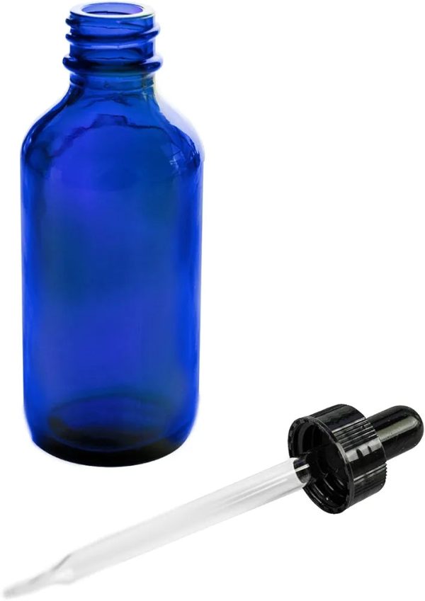 Cobalt Blue Glass Bottles- 2 oz with dropper on Sale