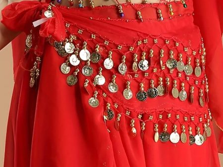 Belly Dance, Hip Scarf, Gold Coin Skirt - Red Sale