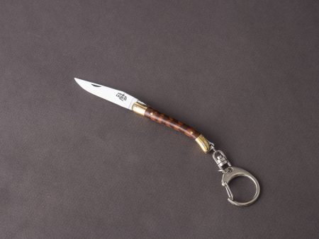 Forge de Laguiole - 70mm Folding Knife - Spring System - Snakewood Handle w  Brass Bolsters - Keychain Ring Supply