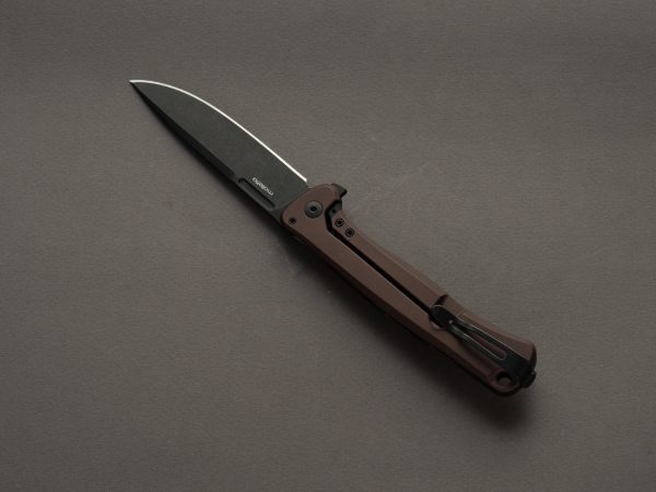 lionSTEEL - SOLID Folding Knife - Frame Lock - Skinny - MagnaCut - 85mm - Earth Brown Aluminum Handle - Mil Spec Fashion