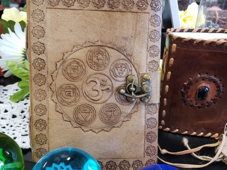 Chakra Embossed Blonde Leather Journal With Latch 5 x 7” 200 Page Hot on Sale