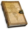 Triple Moon Goddess Embossed Blonde Leather Journal w  latch 5 x 7  (Maiden, Mother, Crone) Online Sale