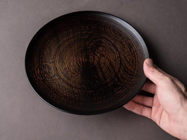 Komon - Tomoaki Nakano - Urushi Lacquerware - 9.5 Inch Line Pattern Plate For Discount