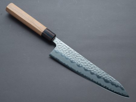 Hitohira - Futana - Blue Super - Migaki Tsuchime - 210mm Gyuto - Cherry Handle For Sale