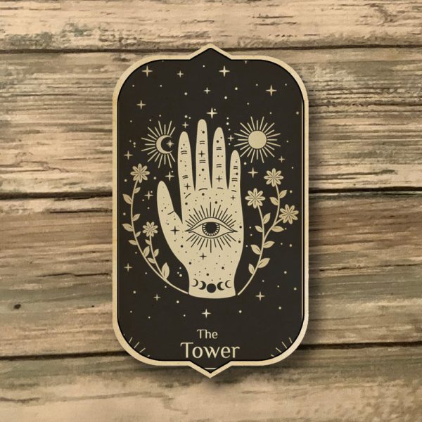 Handcrafted Tower Tarot Card Wood Magnet Hot on Sale