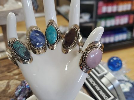 Boho Pewter Gemstone Rings - Adjustable Hot on Sale