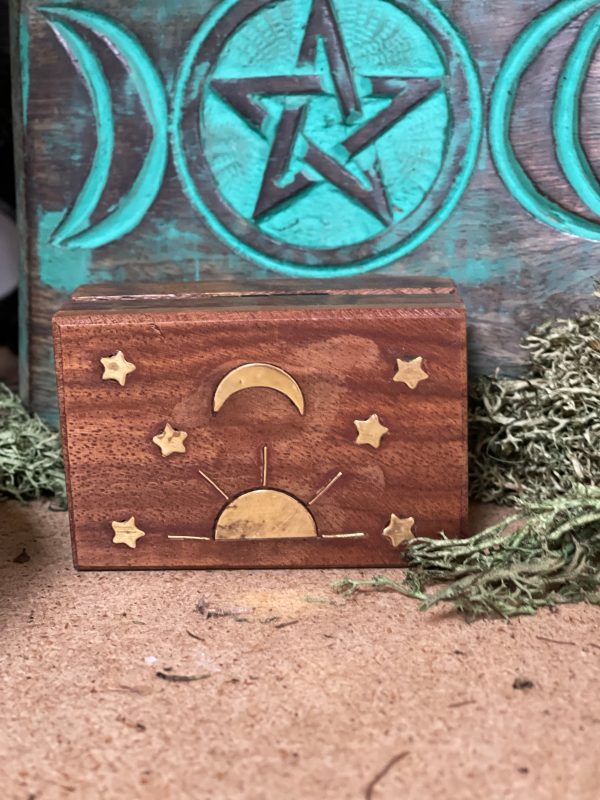 Celestial Wood Box with Brass Inlay - Various Hot on Sale