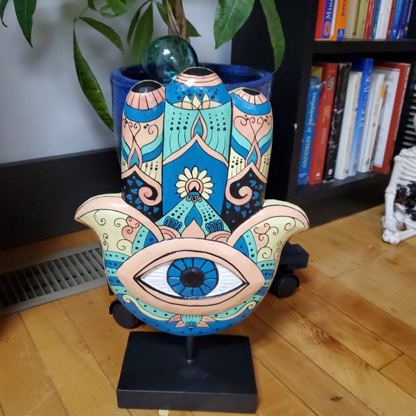 Hand Painted Wooden Hasma With Evil Eye Table Top Decor Hot on Sale