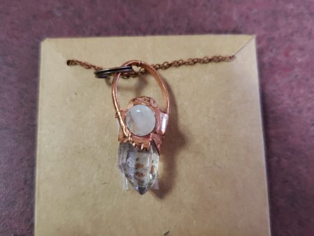 Copper Plated Quartz Point Necklace with Opalite Stone- One of a Kind Discount