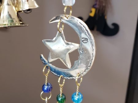 Three Bell Star and Moon Wind Chime 9 inch Online now