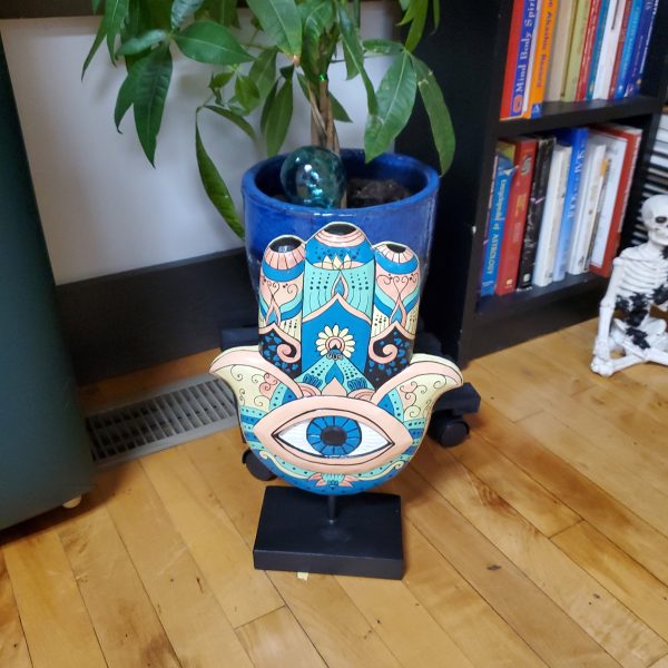 Hand Painted Wooden Hasma With Evil Eye Table Top Decor Hot on Sale