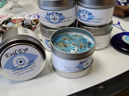 Magical Crystal and Herb Candle Tin - Evil Eye Discount