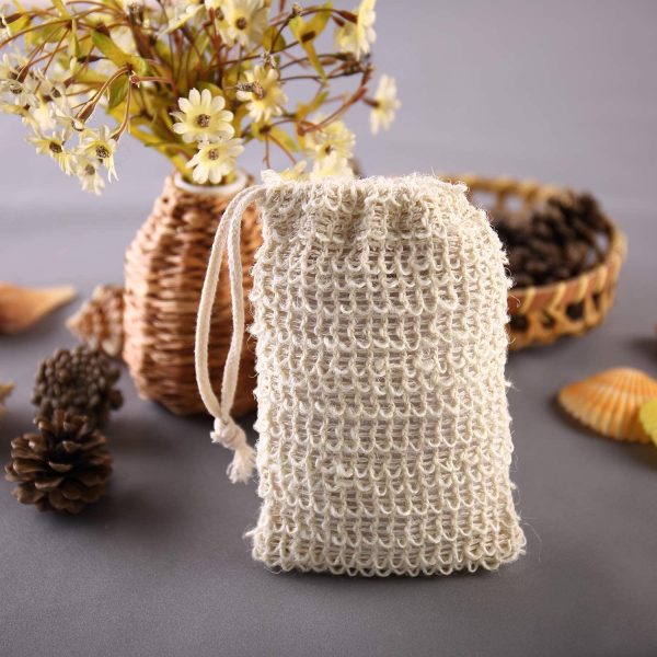 Jute Cotton Exfoliating Soap Bag with Drawstring Online Hot Sale