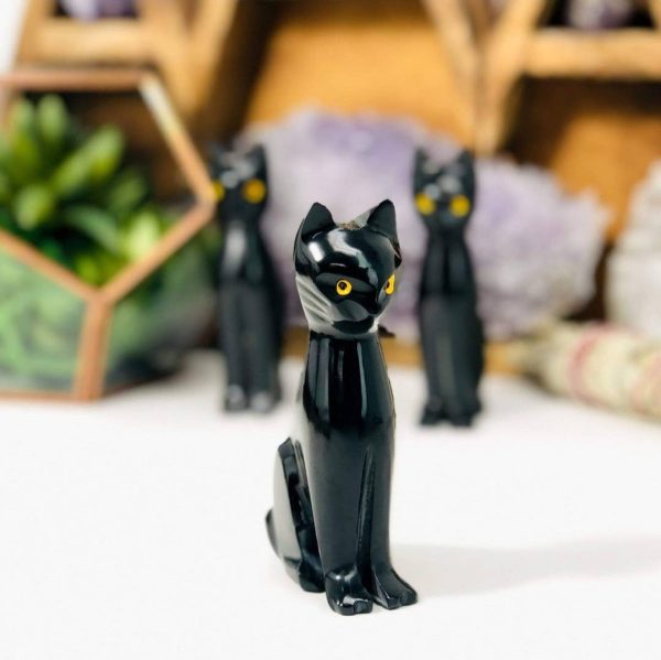 Black Onyx Carved Cat 4  Sale