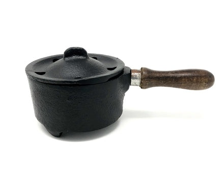 Cast Iron Couldron with Wooden Handle 2 1 2  For Sale