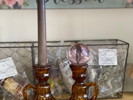 Candleholder Amber Glass Pair used on Sale