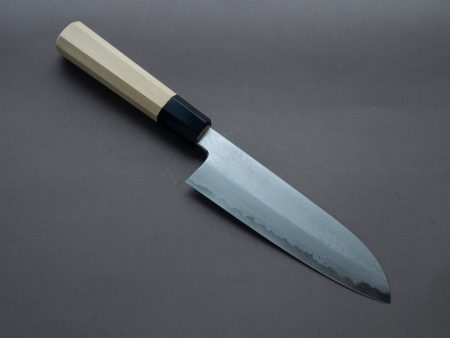 Hitohira - Gorobei x Kyuzo - White #2 - Damascus - 165mm Santoku - Magnolia Handle Cheap